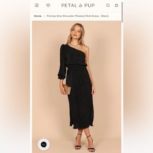 Petal & Pup Black One-Shoulder Pleated Dress
